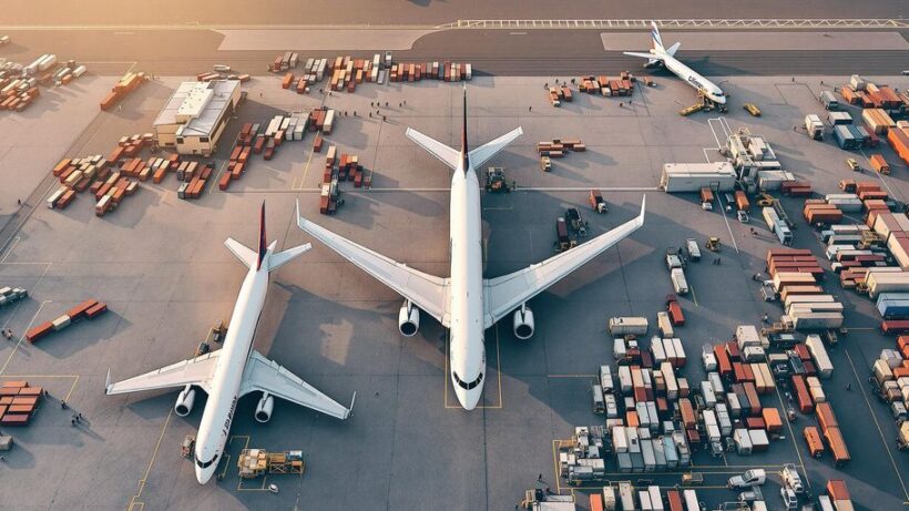 Aerial view of an air freight terminal in UAE.