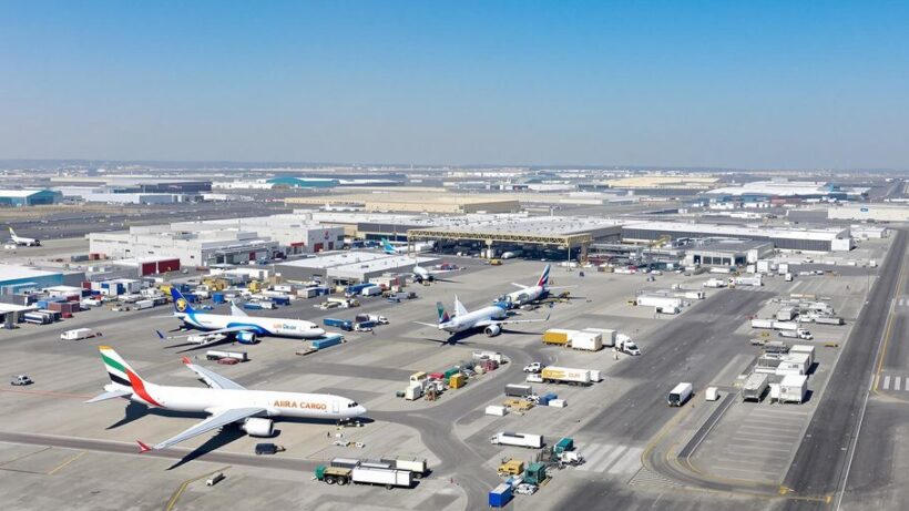 Aerial view of air cargo facility in UAE.