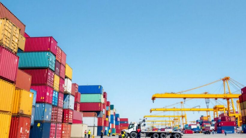 Cargo containers and cranes in Dubai's clearing facility.