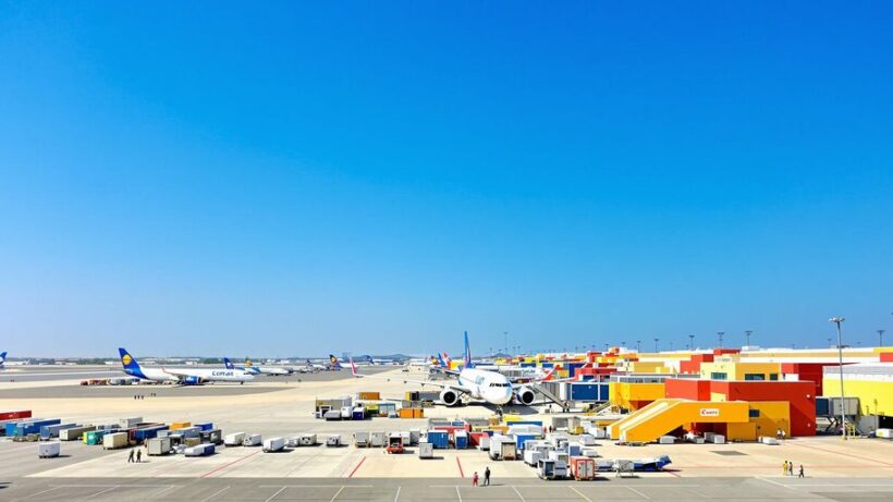 Aerial view of air cargo terminal in UAE.