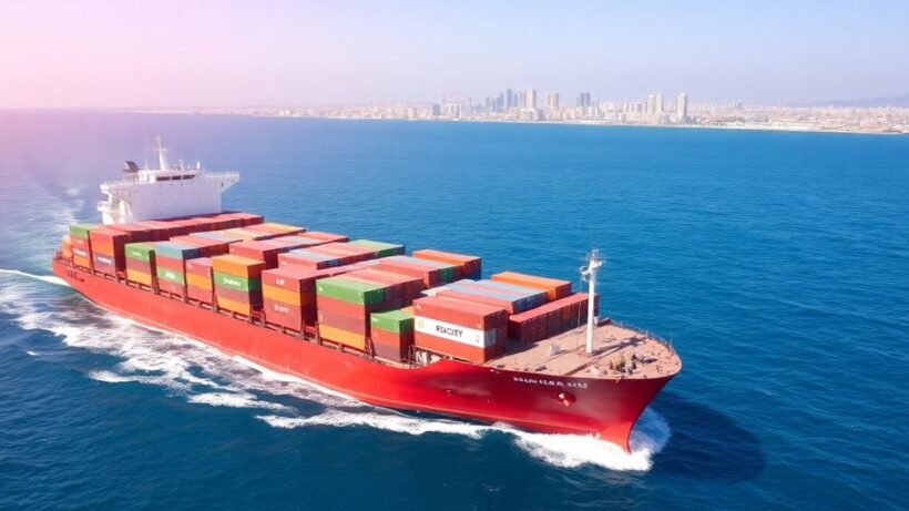 Cargo ship transporting goods from UAE to Africa.